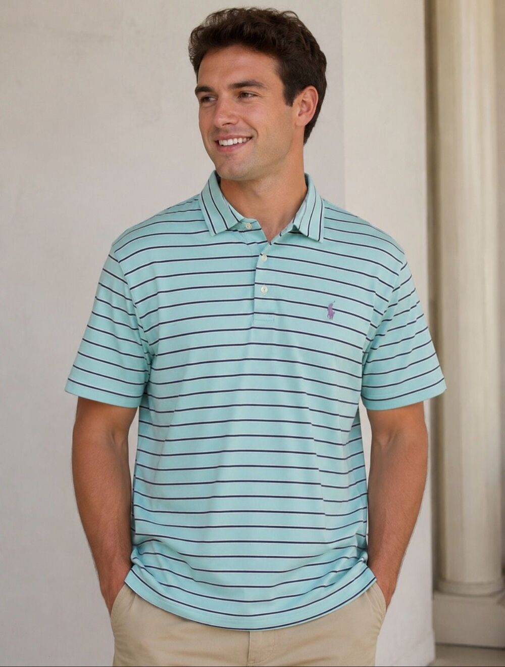 Polo Ralph Lauren Shirt Mens Extra Large Blue Striped Polo Golf Classic Preppy